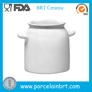 Double Wared Pure White Ceramic Utensil Crock